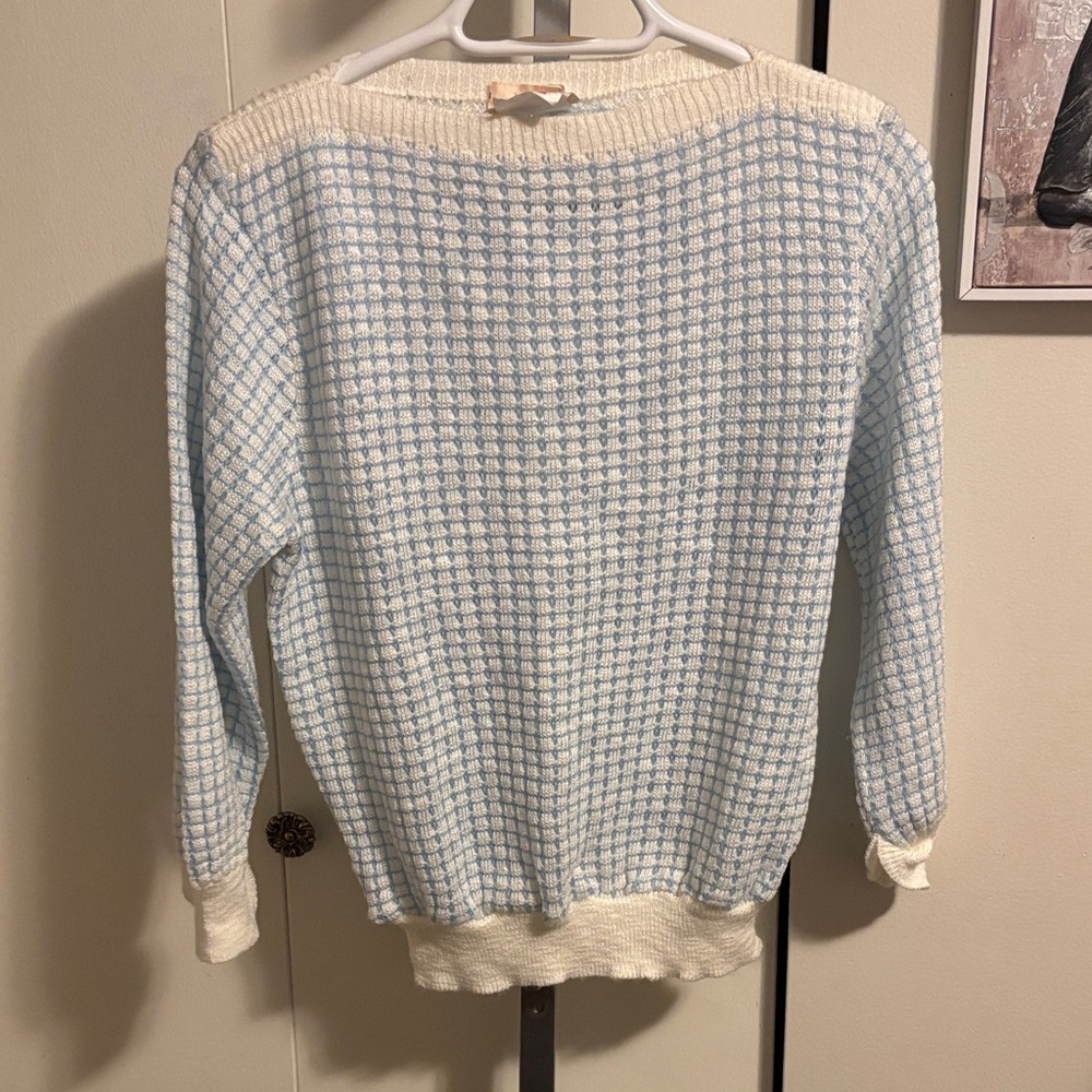 Sears Light Blue and White Checkered Sweater